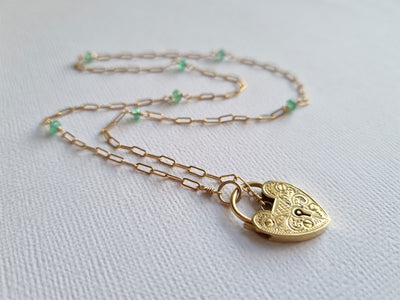 heart:locked in emeralds 14K and 9K necklace | Fine - pequitobun Jewellery