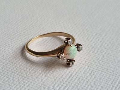 Mia - Antique 14K Opal and diamond ring | FINE - pequitobun Jewellery